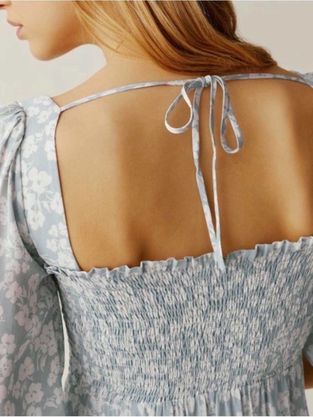 Reformation Zaria Mini Dress light blue and white floral